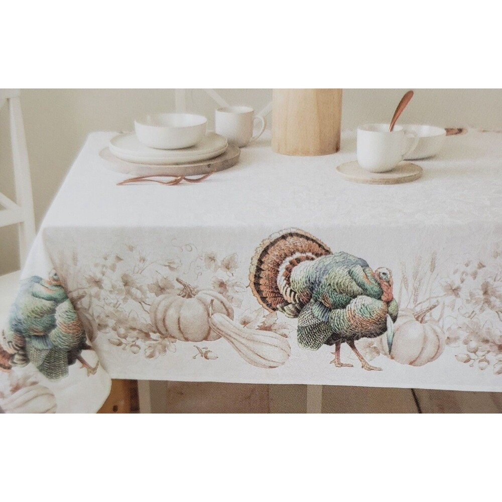 Fabric Tablecloth 60"x84" Oblong, FALL,PUMPKINS & TURKEY,GRATITUDE GATHERINGS,BM